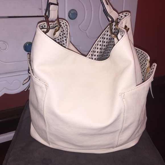 Cream and Polka Dot Slouchy Handbag w Crossbody